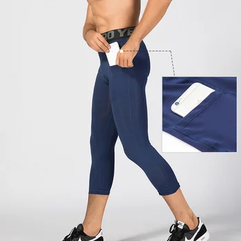 Erkek Koşu spor pantolonları Cep Gym Fitness Spor Atletik Pantolon Basketbol Kırpılmış Tayt Sıkıştırma Tayt