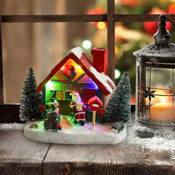 Rüya gibi Glitter Noel Köy Evleri El Sanatları Zarif Light Up Reçine Karlı Kasaba Noel Ağacı Ve Noel Baba Ev Ofis İçin
