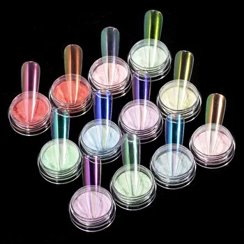 0.2 g / Şişe Şeffaf Holo parlak tırnak tozu Ayna Aurora Neon Metalik Toz Nail Art Krom Pigment Unicorn Daldırma Tozu