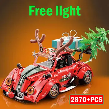 1: 10 Teknik Araba Yapı Taşları Noel Beetle Araba MOC Süper Yarış Klasik Araç Modeli Tuğla Çocuk NOEL Ağacı Hediyeler