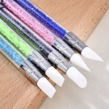 1 Adet Çift Uçlu Silikon Kafa Oyma Süsleyen Kalem Nail Art Fırçalar Rhinestone kristal tutacak Aracı DIY Jel Manikür Araçları