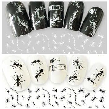 1 Sayfalık 3D Siyah Beyaz Sevimli Karınca Desen Yapışkanlı Nail Art Etiketler Süslemeleri DIY Salon İpuçları F114#