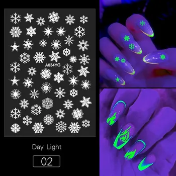 1 Sayfalık Tırnak Sanat 3D yapışkanlı Etiket ışık etkisi Cadılar Bayramı Partisi Gece Karanlık Kar Tanesi Parlayan ipuçları DIY dekor
