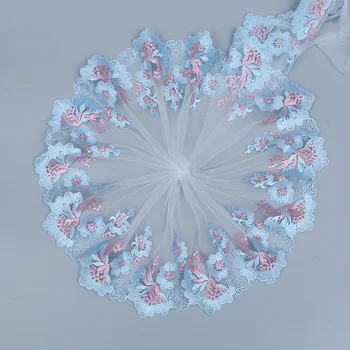 1 Yard Mavi Çiçek Dantel Kumaşlar düğün duvağı Tiara DIY El Yapımı Takı Cording Düzeltir Çiçek 20 CM Geniş