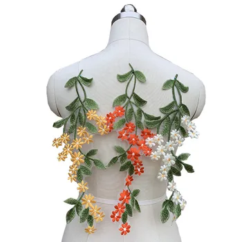1 Çift Büyük Boy 3 Renk Uzun Papatya Çiçek Yama İşlemeli Bez Çıkartmalar Elbise Aksesuarları Giyim için Yama Dikmek