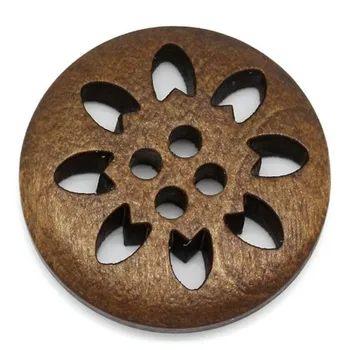 10 adet Ahşap Düğmeler İçi Boş Çiçek Yuvarlak 25mm Düğmeler Boncuk 7NK104