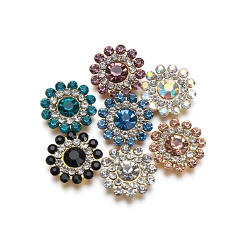10 Adet Çiçek Şeklinde Rhinestone Düğmeler 14mm Giyim Dikiş Düğmeleri Köpüklü Kristal Cam Taş Elbise Dekor Aksesuarları