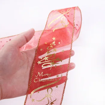 10 M*6.3 cm Organze Noel Şerit Yıldız Baskı Kırmızı Noel Ağacı Dekorasyon Şeritler İçin El Sanatları