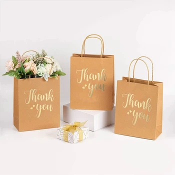 12 Adet Teşekkür Ederim Kraft Kağıt hediye keseleri Kahverengi Kağıt kulplu çanta Doğum Günü Düğün için Bebek Duş Parti İyilik alışveriş çantası