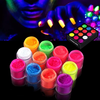 12 Renk Floresan Tırnak Tozu Neon Fosfor pigment tozu Seti renkli tırnak sanatı Glitter Pigment 3D Toz Tırnak Süslemeleri