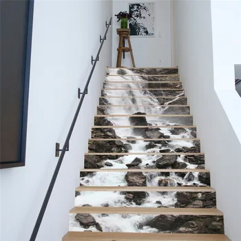 13 Adet/takım Yaratıcı DIY 3D Merdiven Çıkartmalar Şelale Desen Ev Merdiven Dekorasyon Büyük Merdiven Duvar Sticker