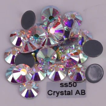 144 adet / grup, düzeltme Rhinestones ss50 (9.9-10.1 mm) Yüksek Kalite DMC Kristal AB Demir-on Taşlar