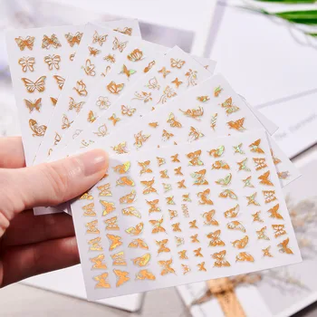16 Adet / takım 3D Kelebek Nail Art Etiketler Kendinden yapışkanlı Kaydırıcılar DIY Altın Renk Tırnak Transferi Çıkartmaları Folyo Sarar Dekorasyon HD0