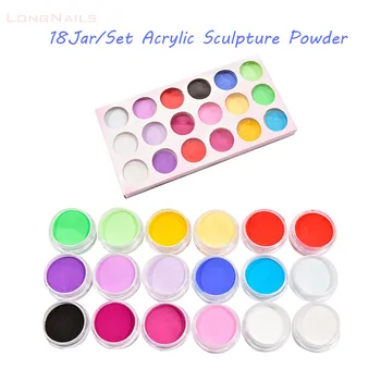 18 Renkler(Pembe/Mor/Beyaz,) Nail Art Akrilik Toz 18 adet/grup Süper İnce Oyma Pigment Bina İçin Tırnak Ucu Glitter Pigmentler