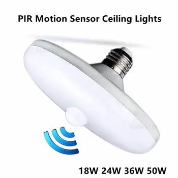 18W 24W 36W 50W LED E27 UFO PIR Hareket Sensörü Tavan ışıkları PIR Gece Lambası Sensörü Duvar Lambaları AC220V Ev Merdiven Koridor