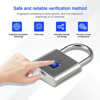 2/1 Adet USB Şarj parmak izi kilidi Akıllı Asma Kilit Kapı Kilidi 0.5 S Kilidini Taşınabilir Anti-hırsızlık Su Geçirmez Parmak İzi Asma Kilit