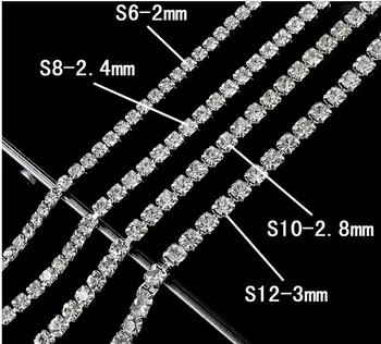 2 M / grup Gümüş taban pençe zincirleri düğün elbisesi yedek dikiş suni elmas zincir temizle kristal SS6-SS12(2mm-3mm)