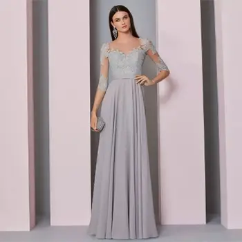 2022 Uzun Anne Gelin Elbiseler O-Boyun Yarım Kollu Illusion Seksi Düğün Konuk Törenlerinde Dantel Aplike Akşam Parti Elbise