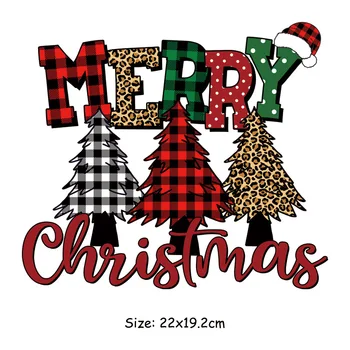 22x19. 2cm Merry Christmas Ağacı Harfler Demir On Yamalar DIY ısı Transferi Giysi T-Shirt Termal Çıkartmalar Dekorasyon Baskılı