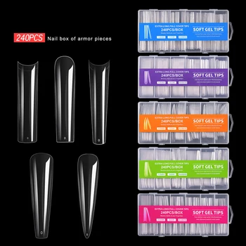 240 Adet / kutu Yanlış Nails 5 Stilleri Temizle Kapak Nail İpuçları Akrilik UV Parlatma Sahte Manikür Profissional Dekore Salon Tırnaklar