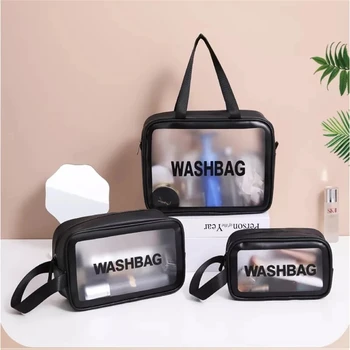 3 Adet / takım Kozmetik Çantası Açık makyaj kutusu Organizatör PVC Su Geçirmez kadın Banyo Otel Seyahat Taşınabilir Duş Malzemeleri