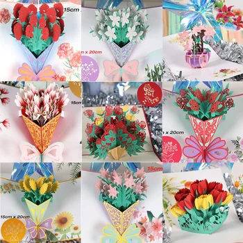 3D Pop UP Çiçek Davetiyeleri Kartları Parti Davetiyesi Bebek Duş Hediyeler Gül Düğün Tebrik Kartı Yıldönümü Hediyeleri Kartpostal