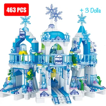 463 ADET Arkadaşlar Ev Prenses Buz Kale Kar Dünya Modeli Yapı Taşları Şehir Sokak Görünümü Tuğla eğitici oyuncak Kızlar için hediye