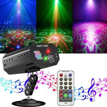 48 Desenler 3Lens DJ disko parti ışıkları ses aktif sahne lazer ışığı Led RGB desen projektör ev noel cadılar bayramı