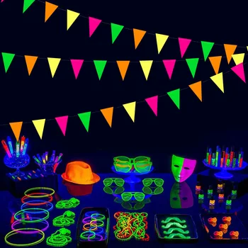 4m Aydınlık Çelenk Floresan doğum günü kağıdı Afiş Glow Parti Malzemeleri Gece Parti Fotoğraf Sahne Mutlu Doğum Günü Partisi Dekoru