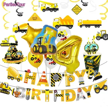 4th 3rd Doğum Günü İnşaat Parti Kamyon Temalı Mutlu Doğum Günü Afiş Lateks Balonlar Damperli Kamyon Tema Doğum Günü Dekorasyon Paketi