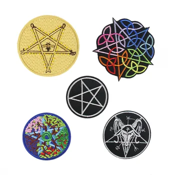 5 ADET Pentagram Ghostdom Demir on Patch DIY El Yapımı Konfeksiyon Aplike Dikmek Kumaş Nakış El Sanatları Çanta Şapka Dikiş Aksesuarı