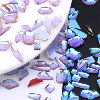 50 adet Tırnak Şekilli Matkap Rhinestones Parçaları Kristal AB Temizle Tüm Renk Düz Tabanlı Cam Süslemeleri 3D Mücevher Manikür Tasarım