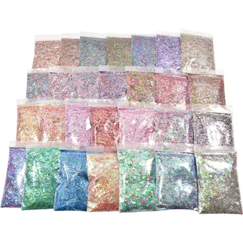 50 g / torba Galaxy Holografik Tırnak Glitter Pul Lazer Tırnak Pul Paillettes Pigment Tozu Nail Art Süslemeleri Gevreği # EF156