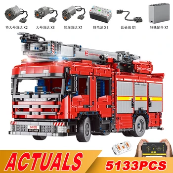 5133 adet APP RC Teknik Motorlu Yangın Kurtarma Kamyon Modeli Yapı Taşları yangın merdiveni Scania Kamyon Tuğla DIY Oyuncaklar Çocuklar Hediyeler