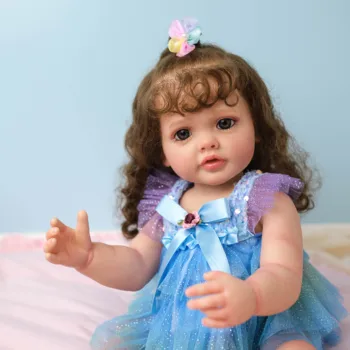 55CM Tam Vücut Yeniden Doğmuş Kız Bebek Betty El Detaylı Boyama Görünür Damarlar Gerçekçi 3D Cilt Köklü Uzun Saç Sanat Bebek Bebe