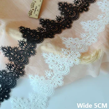 5CM Genişliğinde Zarif Beyaz Siyah Pamuk Nakış Dantel Malzeme Elbise Yaka Yaka Trim Fringe Şerit DIY Giyim Dikiş Dekor