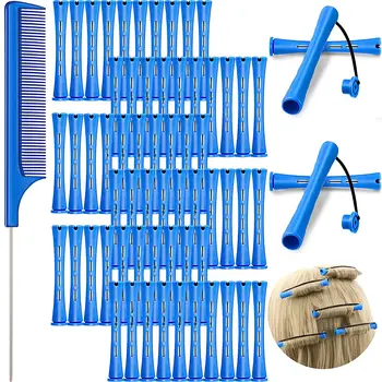 60 Adet Saç Perma Çubuklar Kısa Soğuk Dalga Çubuklar Plastik Perma Çubuklar Saç Kıvırma Silindirleri Maşaları Çelik Pintail Tarak (mavi)