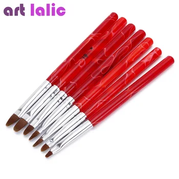 7 Adet / grup Kırmızı Tırnak resim fırçası Kalemler UV Jel Boyama çizim seti Manikür Araçları Kiti