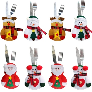 8 ADET Noel Gümüş Tutucular Cepler Çatal Kapak Noel Partisi Ev Masa Yemeği Kesiciler Çatal Çanta
