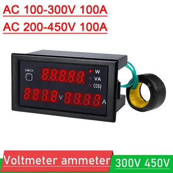 AC 110V 220V 380V 100A gerilim akım Watt güç ölçer dijital ekran LED Voltmetre Ampermetre güç faktörü Monitör W Trafo