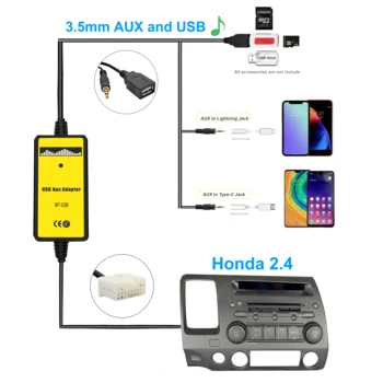 Adaptörü 3.5 Honda Accord Pilot için MP3 Müzik mm AUX S2000 USB AUX Civic CR-V Moonet oto Ses QX003
