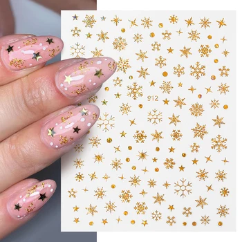 Altın Gümüş Noel Çiçek Yaprak 3D Tırnak Çıkartmaları Sticker Kar Santa Adam Yeni Yıl Kaydırıcılar Sarar Hattı Kar Tanesi Tırnak Dekorasyon