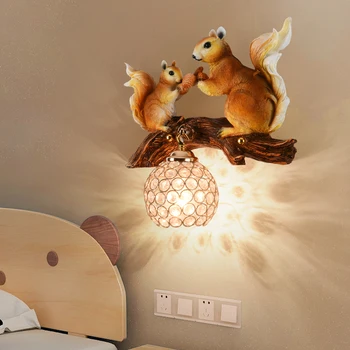 Amerikan sincap çocuk duvar lambaları yatak odası başucu oturma odası ışıkları koridor aydınlatma duvar dekor armatürleri noel hediyesi