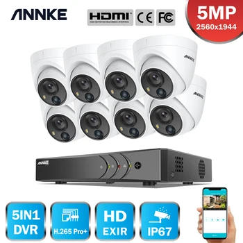 ANNKE 5MP Güvenlik Kamera Sistemi H. 265 + DVR Gözetim ile 4X / 8X5 MP PIR Açık Kameralar IP67 Hava Güvenlik Kiti Beyaz