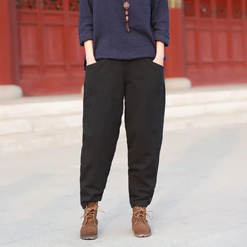 Aransue Kadın Sonbahar Ve Kış Kalın Pantolon pamuklu pantolonlar Saf Renk Rahat Harem Pantalettes Kaliteli Kadın Dipleri