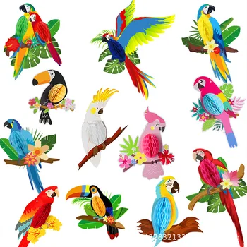 Asılı Kağıt Parti Dekorasyon 6 adet Canlı Petek Papağanlar Hawaii Plaj Havuzu Luau Tropikal Yaz Çocuklar Doğum Günü Malzemeleri