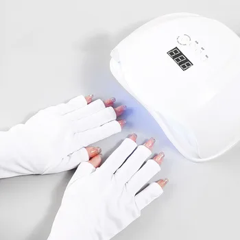 Bir çift Anti UV LED lamba eldiven tırnak sanat jel Anti UV uzun eldiven tırnak kurutucu ışık radyasyon koruma el koruma yumuşak aracı