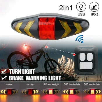 Bisiklet kablosuz uzaktan kumanda direksiyon kuyruk ışık LED bisiklet açık güvenlik göstergesi yanıp sönen trafik uyarı fren lambaları
