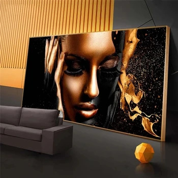 Büyük Boy Siyah Altın Çıplak Afrikalı Kadın Yağlıboya Posterler ve Baskılar Modern Sanat Duvar Resimleri Ev Oturma Odası için