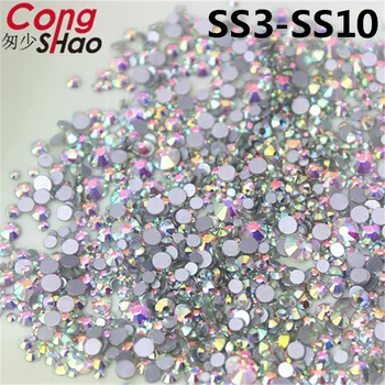Cong Shao 1440 adet Mix 6 Boyutu Cam Kristal AB Rhinestones Düz Geri Yuvarlak Nail Art Taşlar Olmayan Düzeltme Temizle Strass Kristaller YB992